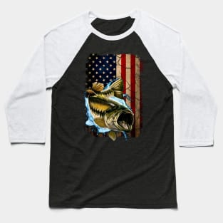 American Flag Bass Fishing Gifts For Fisherman Fish Fishing Baseball T-Shirt